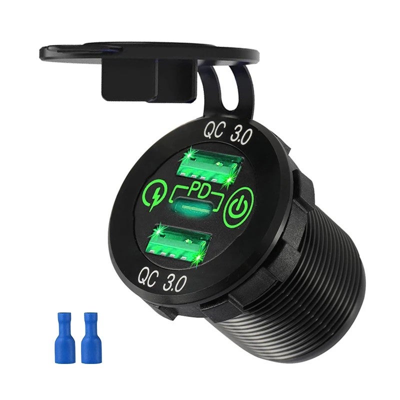 Bluejw 60W USB C Car Charger, PD Type C QC3.0 Dual Port, Triple 12V USB Socket Car Charger with Touch Switch for Car Boat Marine Automobile Chargers - Image 1